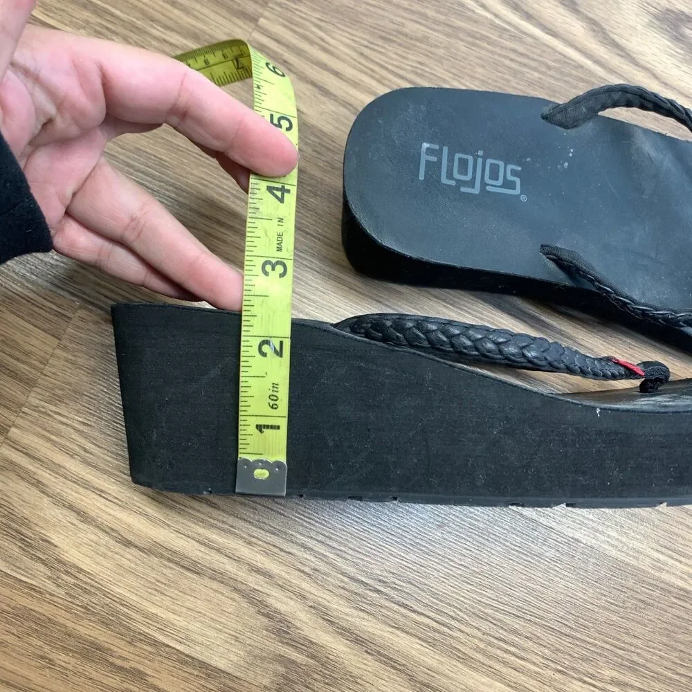 FLOJOS Women's Flip-Flop Black 7 Medium‎ US Wedge Heel Summer Vacation Cruise